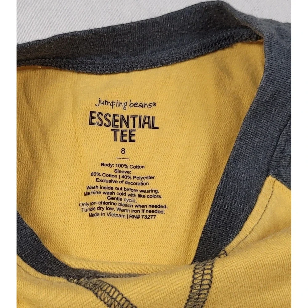 Jumping Beans Boys Long Sleeve Essential Baseball Tee Yellow Charcoal Size 8